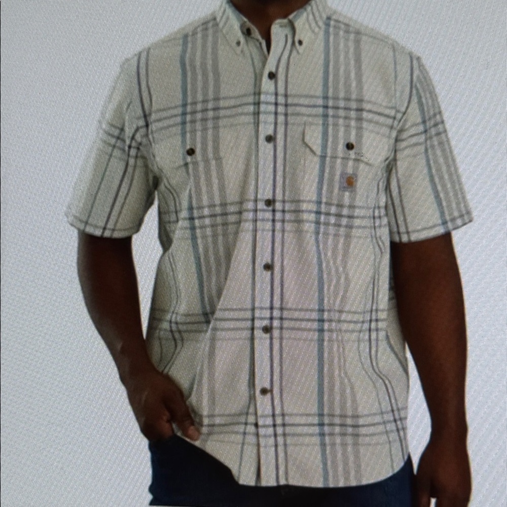 NWOT Carhartt Men Loose Fit Boxy Midweight Button-DownCream Blue Plaid XL